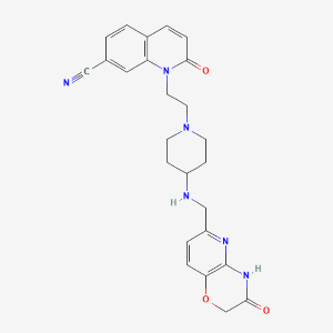 2D Structure of GYRA-NTBI PubChem_15983305 2-oxo-1-[2-[4-[(3-oxo-4H-pyrido[3,2-b][1,4]oxazin-6-yl)methylamino]piperidin-1-yl]ethyl]quinoline-7-carbonitrile